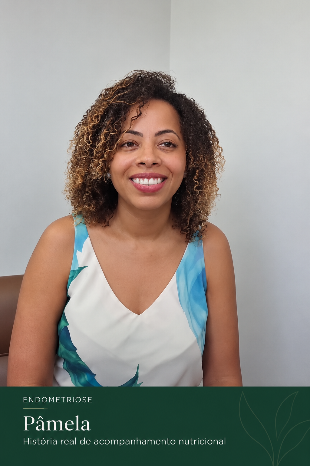 Pâmela em arte de relato sobre acompanhamento nutricional, identificada pela categoria endometriose.